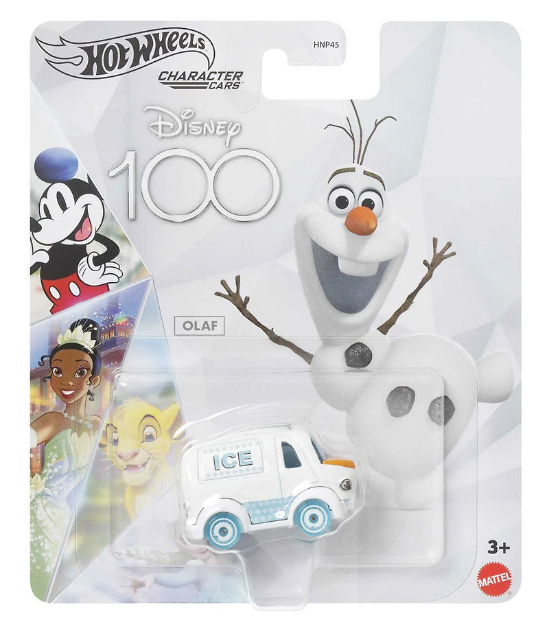 Hot Wheels Disney 100 Frozen Olaf Character Car, 1:64 Scale