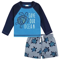 Gerber - 2-Piece Baby & Toddler Sea Friends Rash Guard & Swim Trunks Set
