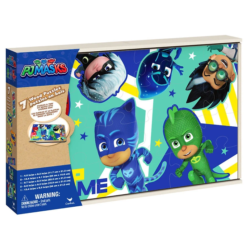 PJ Masks Jigsaw Puzzles for Kids, Set of 7 Wood Puzzles with Storage Box
