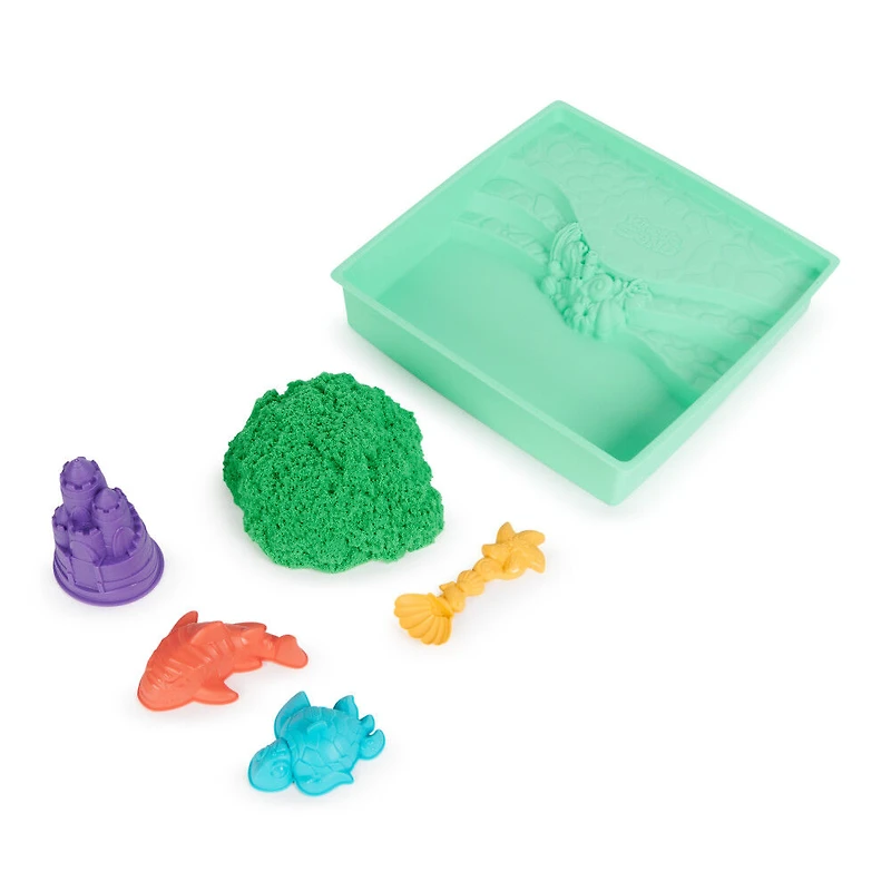 Kinetic Sand, Coffret Bac à sable, 454 g de sable vert, bac à sable, 4 moules et outils, jouets sensoriels