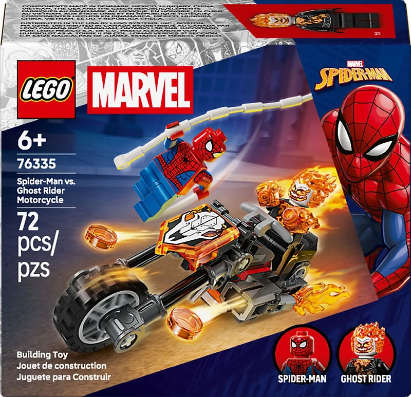 LEGO Marvel Spider-Man Contre la Moto de Ghost Rider - Jouet de Construction de Superhéros pour Enfants - 76335