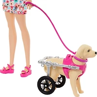 Barbie Doll with a Toy Pup and Dog in a Wheelchair, Plus Pet Accessories