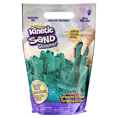 Kinetic Sand, Sachet de 907 g de sable scintillant Turquoise scintillant entièrement naturel à écraser, mélanger et sculpter