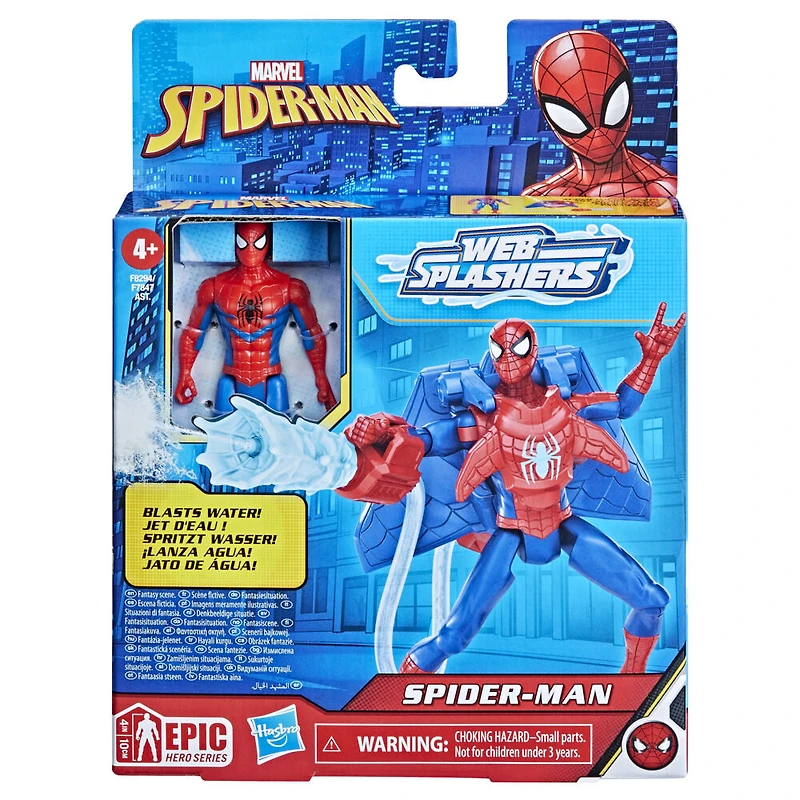 Marvel Spider-Man Aqua Web Warriors 4-Inch Spider-Man Action Figure with Refillable Water Gear Accessory