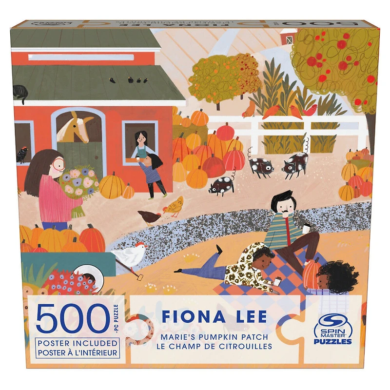 Puzzles Spin Master, Puzzle Le champ de citrouilles, Puzzle de 500 pièces par l'artiste Fiona Lee avec poster décoratif