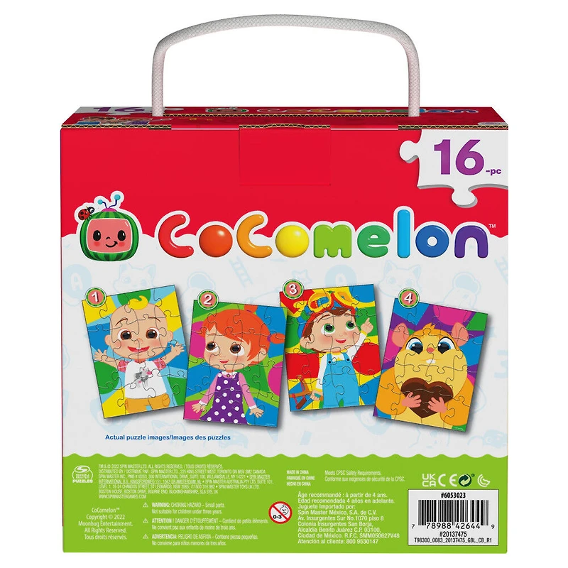 CoComelon, 4 Jigsaw Puzzle Bundle 16-Piece Easy Cartoon JJ and Friends Netflix YouTube Show with Portable Rope Gift Box