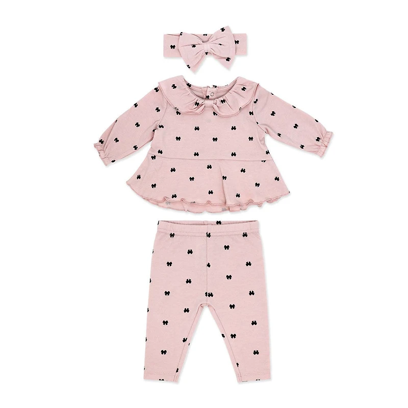 Baby Mode 3 Piece Legging and Headband Set: Pink Bow 3M