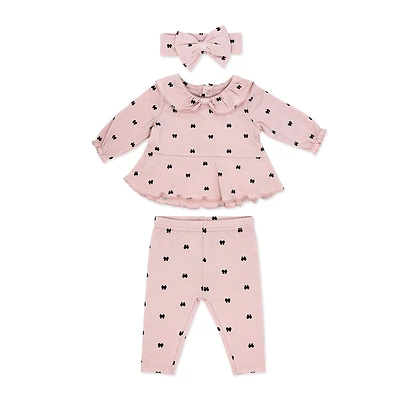 Baby Mode 3 Piece Legging and Headband Set: Pink Bow 3M