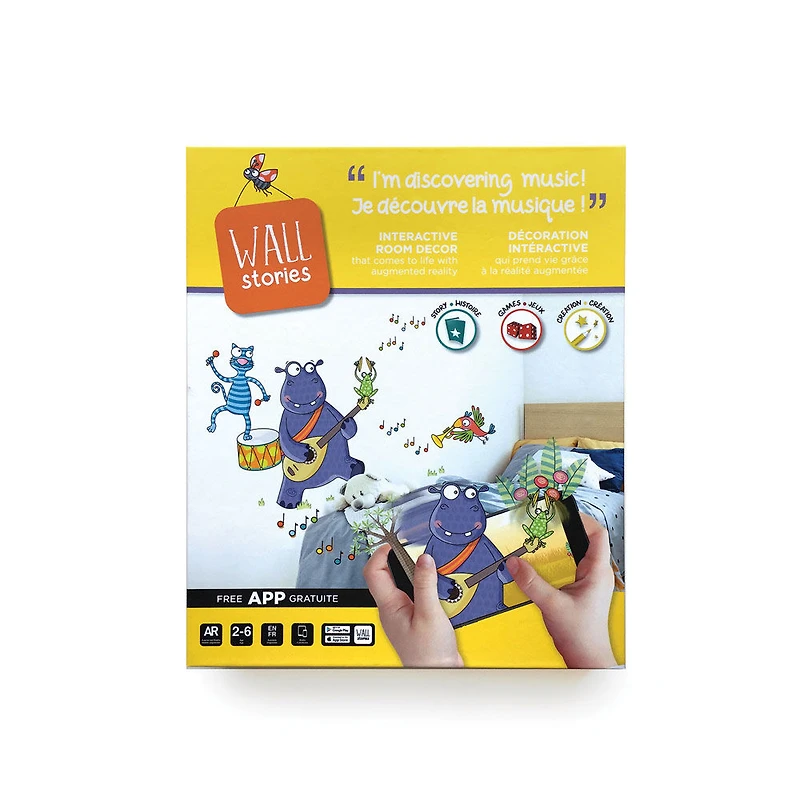 Wall Stories Kids Wall Stickers - Discover Music - Interactive Animal Wall Stickers for Kids Bedrooms - Large Peel and Stick Wall Decals with Free Play and Activity App