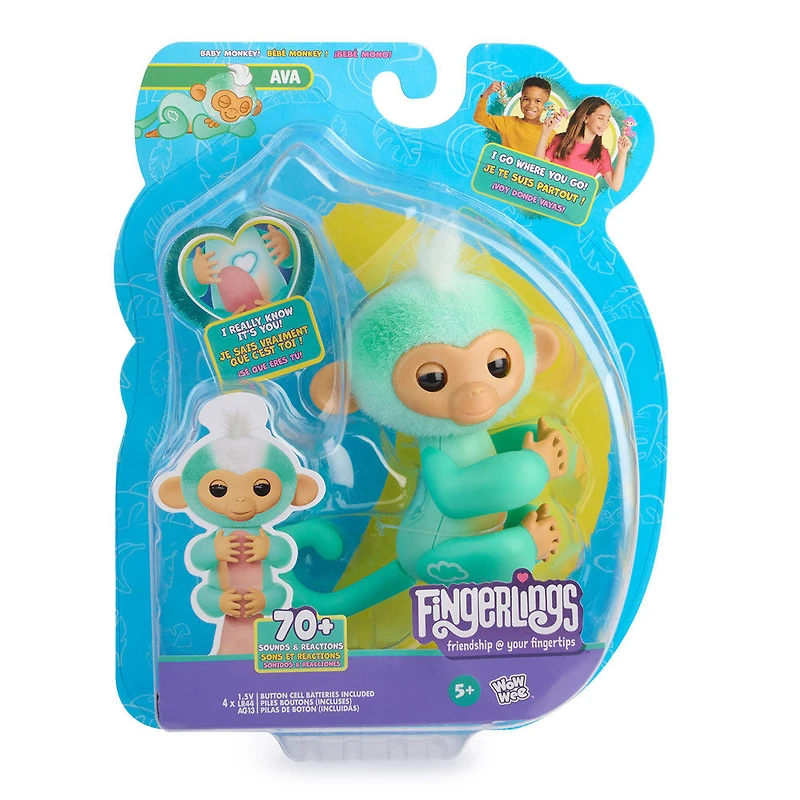Fingerlings Interactive Baby Monkey, plus de 70 sons et réactions, le coeur s'allume, réagit au toucher