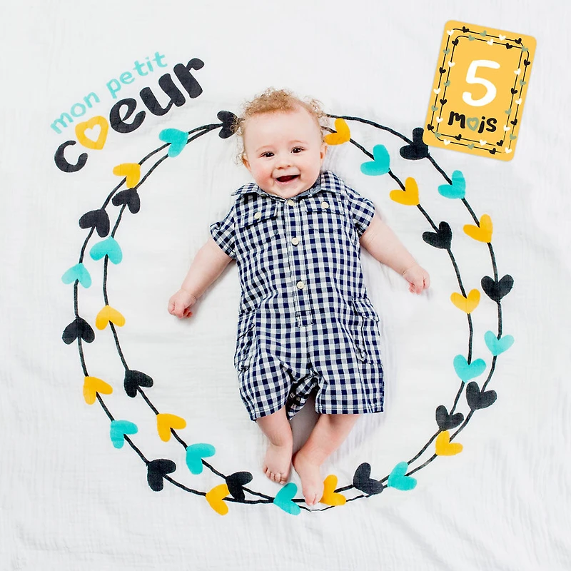 Lulujo - Mon Petit Coeur Milestone Blanket - French Edition