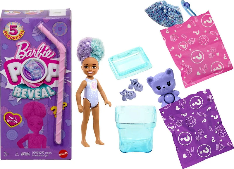 Barbie Chelsea Pop Reveal Treat Series Doll with 5 Surprises Including Scent & Pet (Styles May Vary)