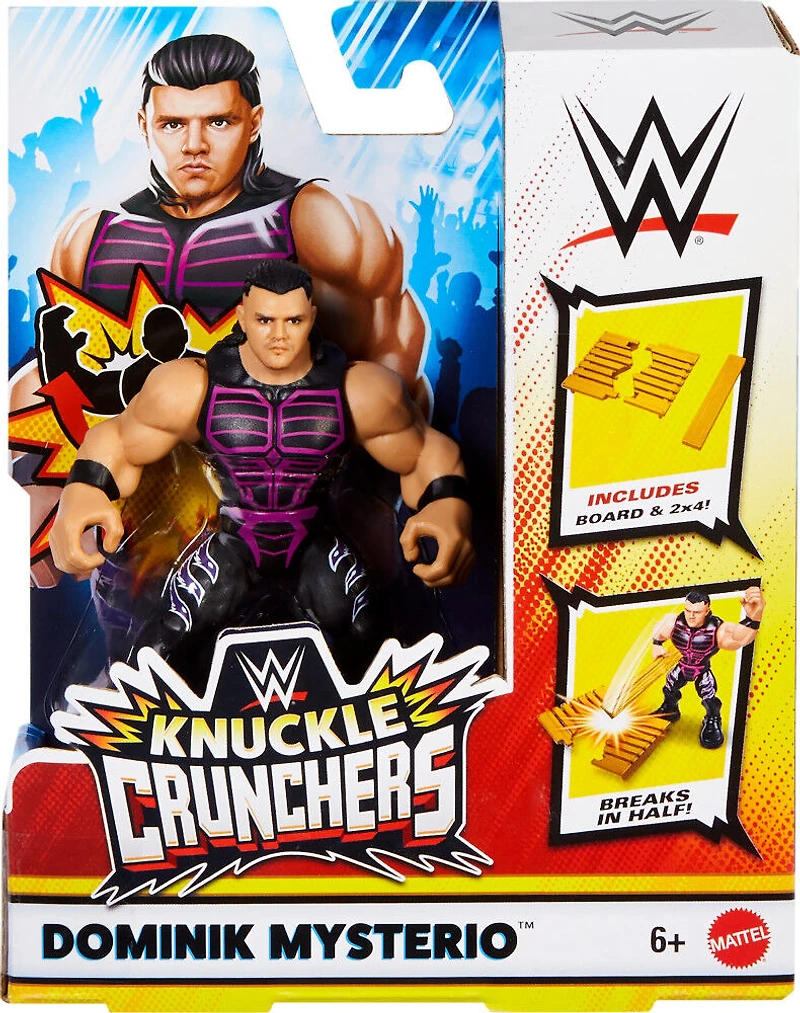 WWE Knuckle Crunchers Dominik Mysterio Action Figure & Accessories, Bone-Crunching Movement, 3.25-inch
