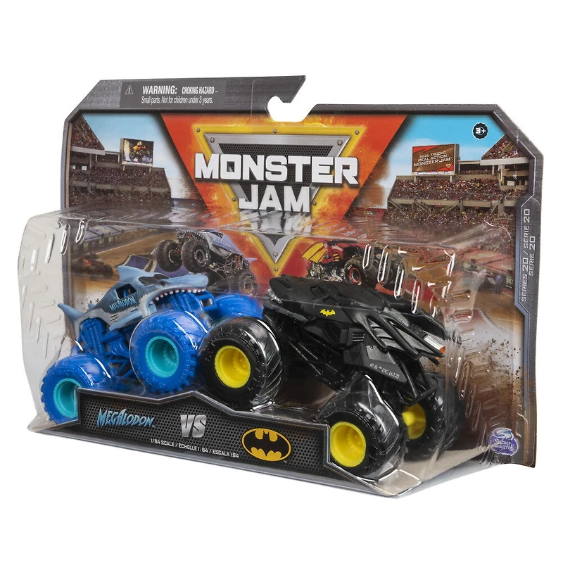 Monster Jam, Monster trucks officiels en métal moulé Batman Vs. Megalodon Die-Cast, échelle 1:64