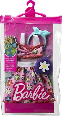 Barbie Fashion Pack of Doll Clothes, Complete Look Set with Flower-Print Outfit and Accessories