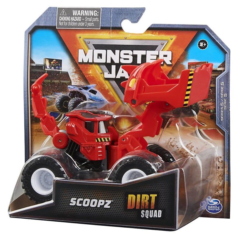 Monster Jam, Monster truck Scoopz Dirt Squad Scooper officiel avec pièces mobiles
