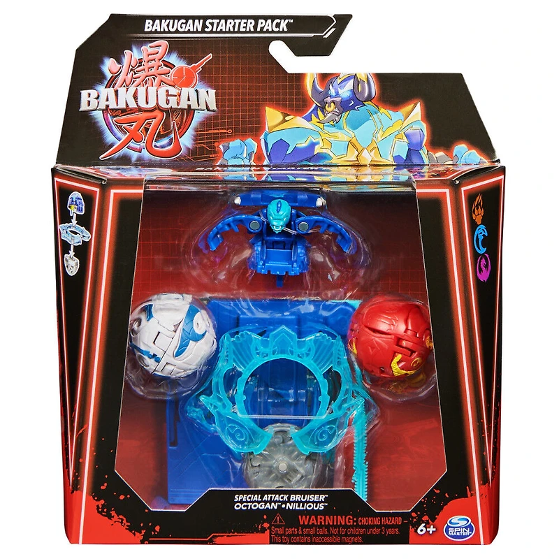 Bakugan Starter 3-Pack, Special Attack Bruiser, Octogan et Trox, figurines articulées personnalisables qui tournent et cartes à collectionner