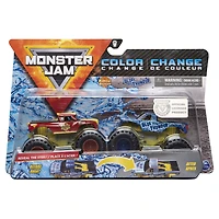 Monster Jam, Monster trucks Radical Rescue vs Blue Thunder officiels qui changent de couleur en métal moulé, échelle 1:64