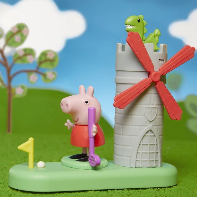Peppa Pig Peppa's Club Peppa's Mini Golf Preschool Playset Toy, Features 2 Figures and Spinning Windmill