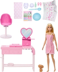 Barbie Face Mask Toy Playset & Doll with 10+ Spa Accessories Including 3 Powder Packs to Make Dough Masks