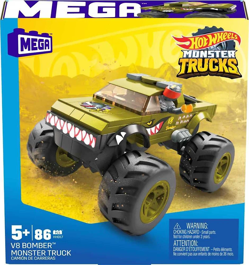 MEGA Hot Wheels V8 Bomber Monster Truck building set, 86 pieces