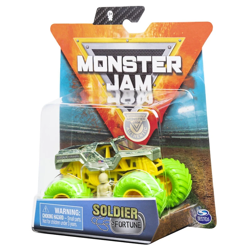 Monster Jam, Monster truck authentique Soldier Fortune en métal moulé à l'échelle 1:64, série Nitro Neon