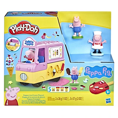 Play-Doh Peppa et le camion de glaces, figurines Peppa et George, 5 pots de pâte à modeler atoxique