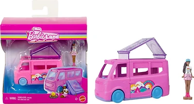Barbie-Camping-Car Mini BarbieLand-Coffret avec poupée et zones de jeu