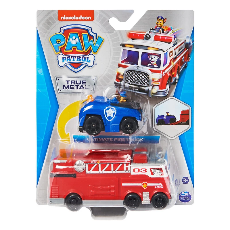 PAW Patrol, True Metal Firetruck Die-Cast Team Vehicle with 1:55 Scale Chase Toy Car