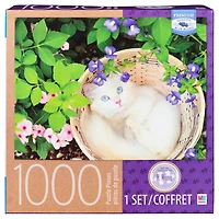 Artiste : H Wong - Puzzle de 1 000 pièces - Chaton dans un panier