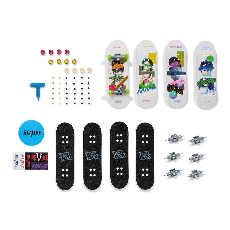 Tech Deck, Coffret de 4 fingerboards Ultra DLX, Skateboards Revive, Mini-skateboards personnalisables à collectionner