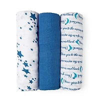 Jesse + Lulu Blue Galaxy Cotton Muslin Swaddle Blanket - Set Of 3