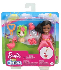 Barbie Club Chelsea Dress-Up Doll in Flamingo Costume, 6-inch Brunette with Pet Kitten and Accessories