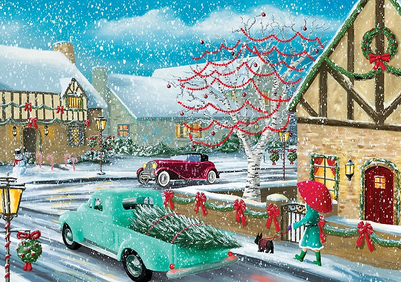 Casse-têtes SureLox - Collection Royaume d'hiver - Voitures d'époque d'une ville en hiver - 1 000 pièces