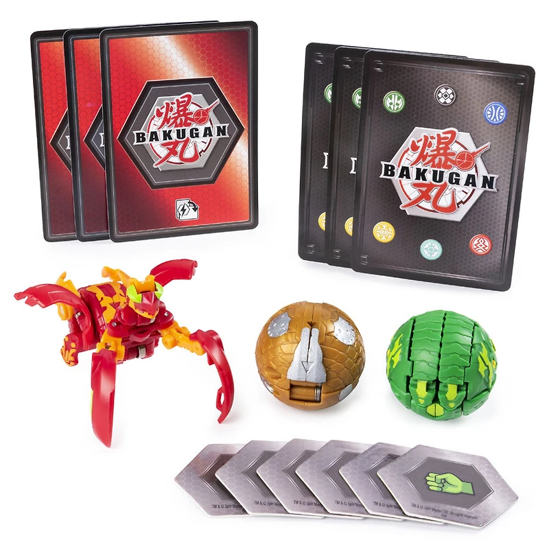 Bakugan, Starter Pack 3 personnages, Pyrus Mantanoid, Créatures transformables à collectionner.