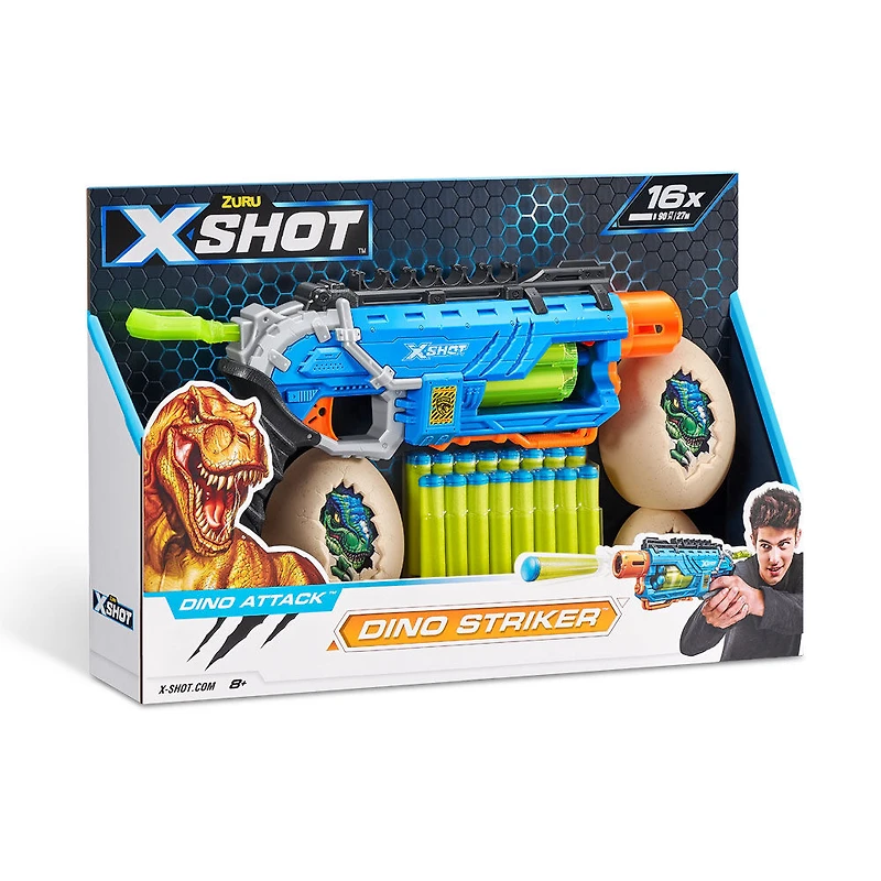 Pistolet Dino Striker X-Shot Dino Attack (16 fléchettes, 4 oeufs)