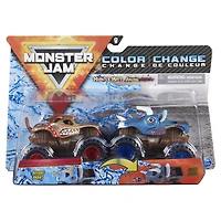 Monster Jam, Monster trucks Monster Mutt vs. Jurassic Attack officiels qui changent de couleur en métal moulé, échelle 1:64