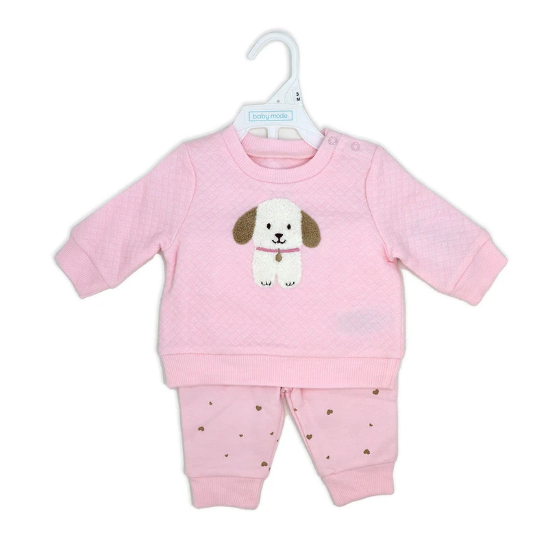 Baby Mode Ensemble haut matelassé et pantalon polaire : Chiot rose