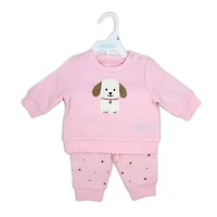 Baby Mode Ensemble haut matelassé et pantalon polaire : Chiot rose
