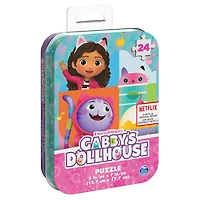 Gabby's Dollhouse, 24-Piece Jigsaw Puzzle Cartoon Animals Pandy Cakey DJ Catnip Netflix Original Show in Tin Box Packag, for Kids Ages 4 and up
