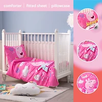 Peppa Pig 3 Piece Toddler Bedding Set with Reversible Comforter, Fitted Sheet and Pillowcase by Nemcor