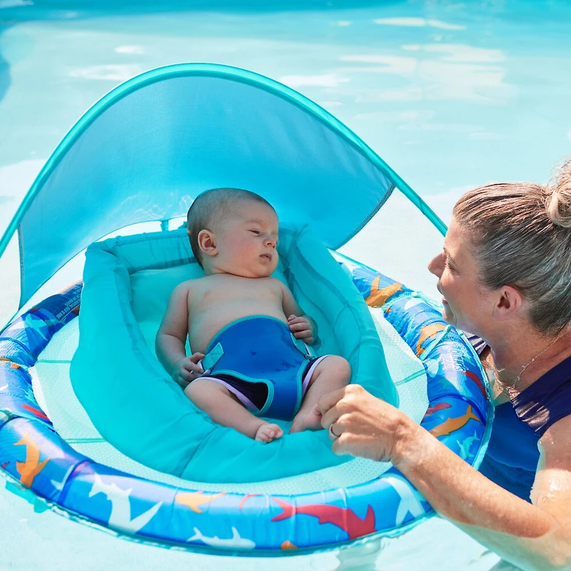 Swimways, Bouée gonflable et pare-soleil Infant Spring Float, pour bébés de 3 à 9 mois, requins