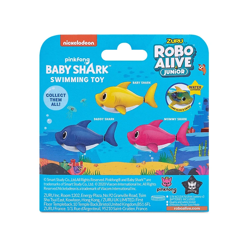 Robo Alive Junior Mini Baby Shark Series 1 Battery-Powered Swim Bath Toy by ZURU - 1 per order, colour may vary (Each sold separately, selected at Random)