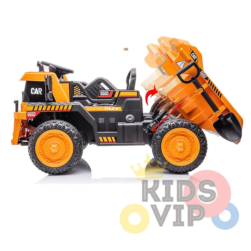 Camion-benne de construction KidsVip 12 V avec RC - Orange - Édition anglaise