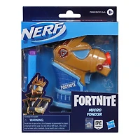 Nerf Fortnite Micro Y0nd3r, mini-blaster à fléchettes, inspiré du modèle Y0nd3r de Fortnite, inclut 2 fléchettes Nerf et couronne amovible