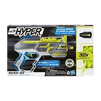 Nerf Hyper, blaster à pompe Rush-40, inclut 30 billes en mousse Nerf Hyper, vitesse de 33 m/s, recharge facile, capacité de 40 billes