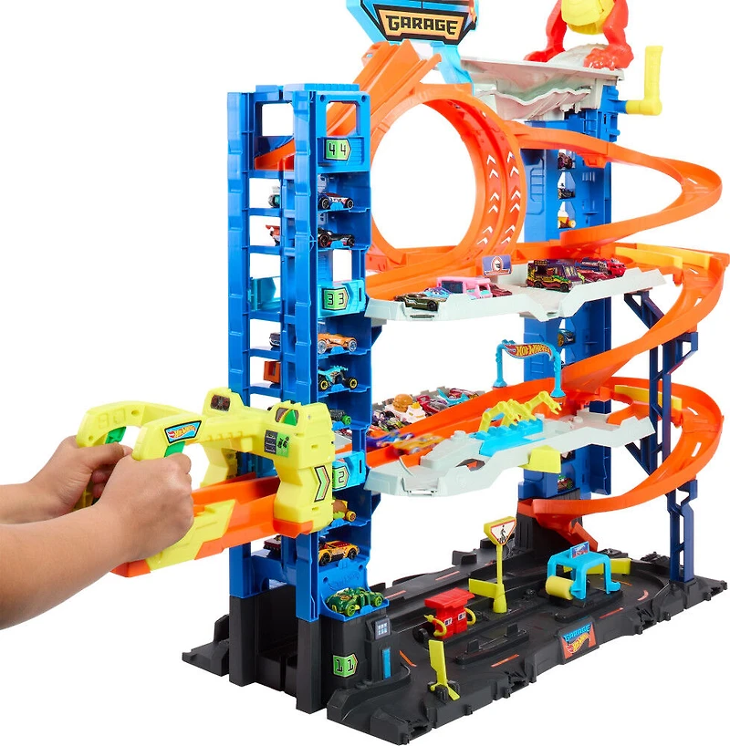 Hot Wheels  Ville  Méga Garage, 2véhicules, rangement pour 50+ véh.