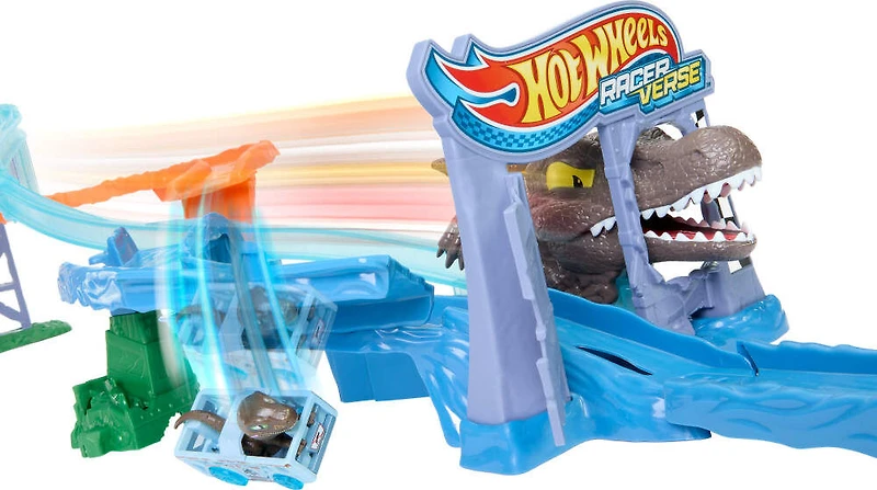 HotWheels-Coffret RacerVerse Jurassic World-avec dinosaure et piste