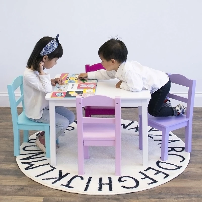 Kids Wood Table and 4 Chairs White/Pinks