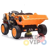 Camion-benne de construction KidsVip 12 V avec RC - Orange - Édition anglaise